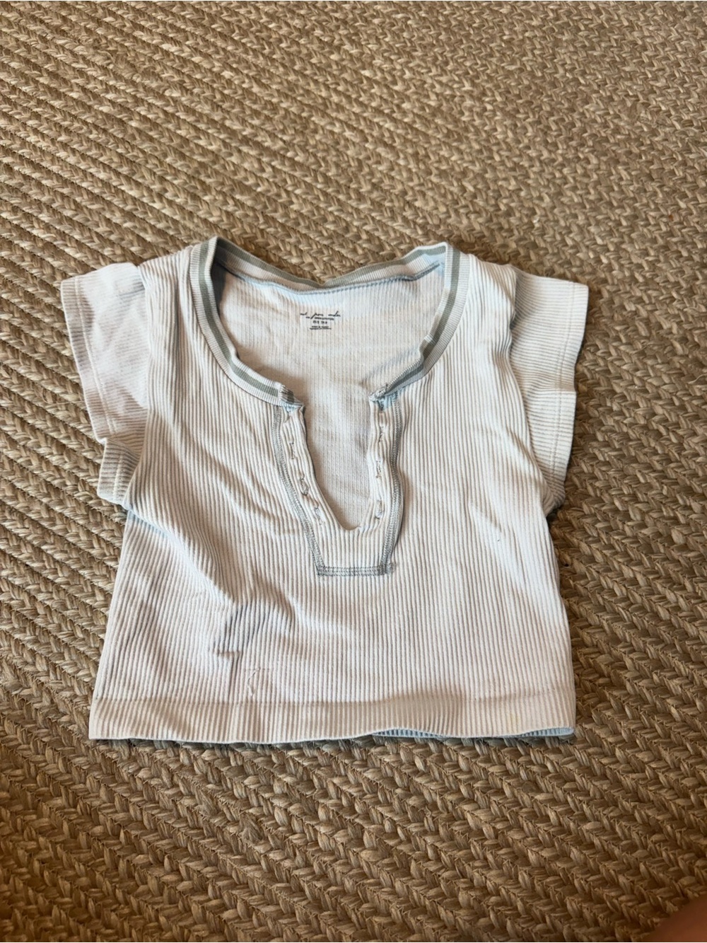 Urban Outfitters Kids White Ribbed Short Sleeve Tee with Pale Blue Trim